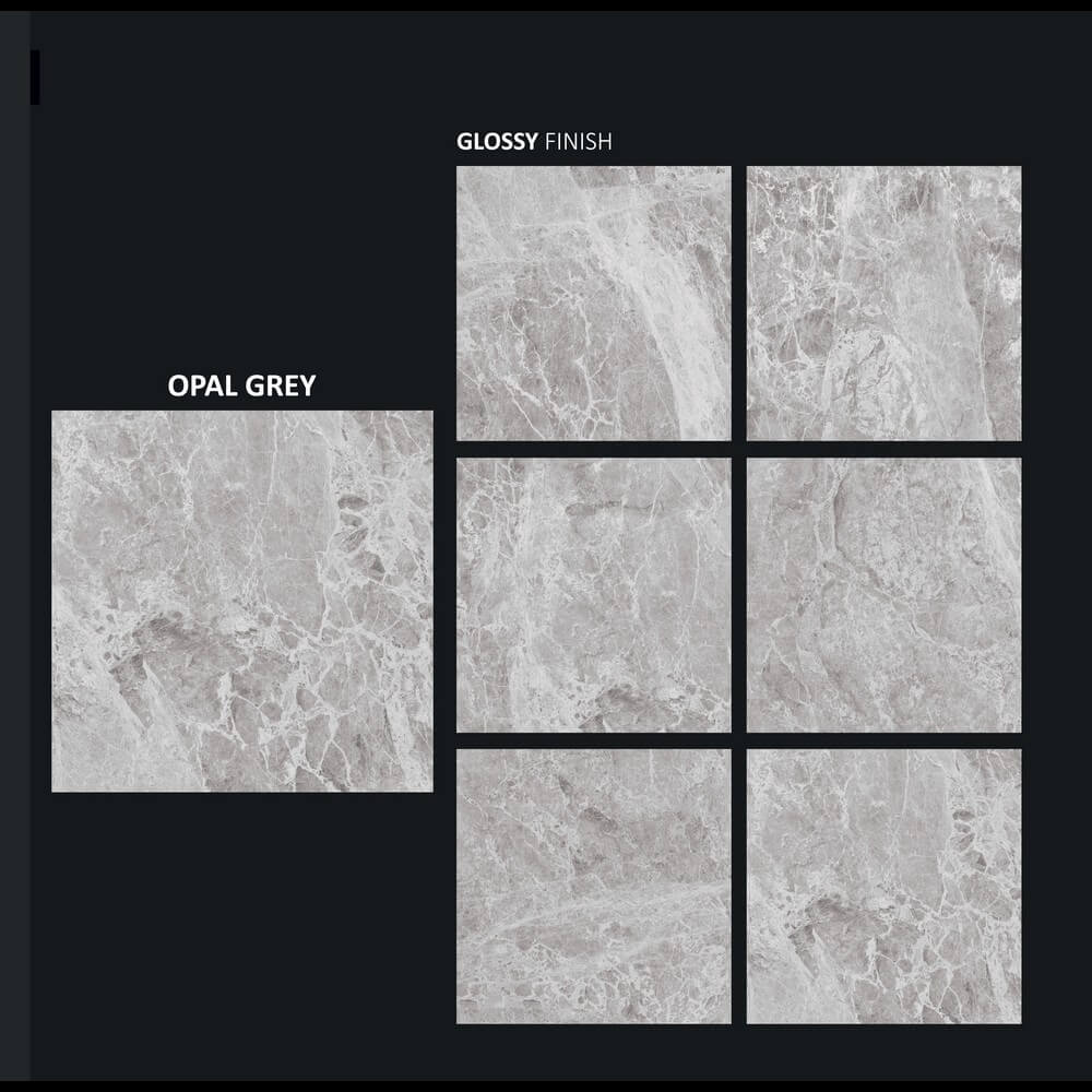 Opal Grey Rectified Glossy Stone Effect Porcelain 800x800mm Wall and Floor Tiles