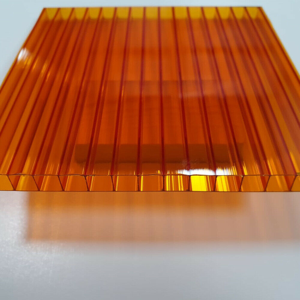 3m+ Lungime Colecție 8mm Foi de acoperiș din policarbonat Portocaliu Dimensiuni diferite 10 ani garanție Protecție UV