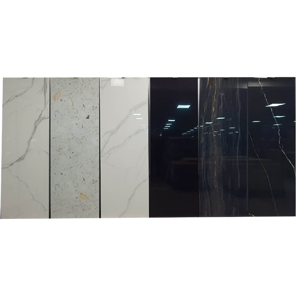 Pearl White 18mm Rectified Large Format Polished Stone Effect Porcelain Worktop 800x2400mm Tiles