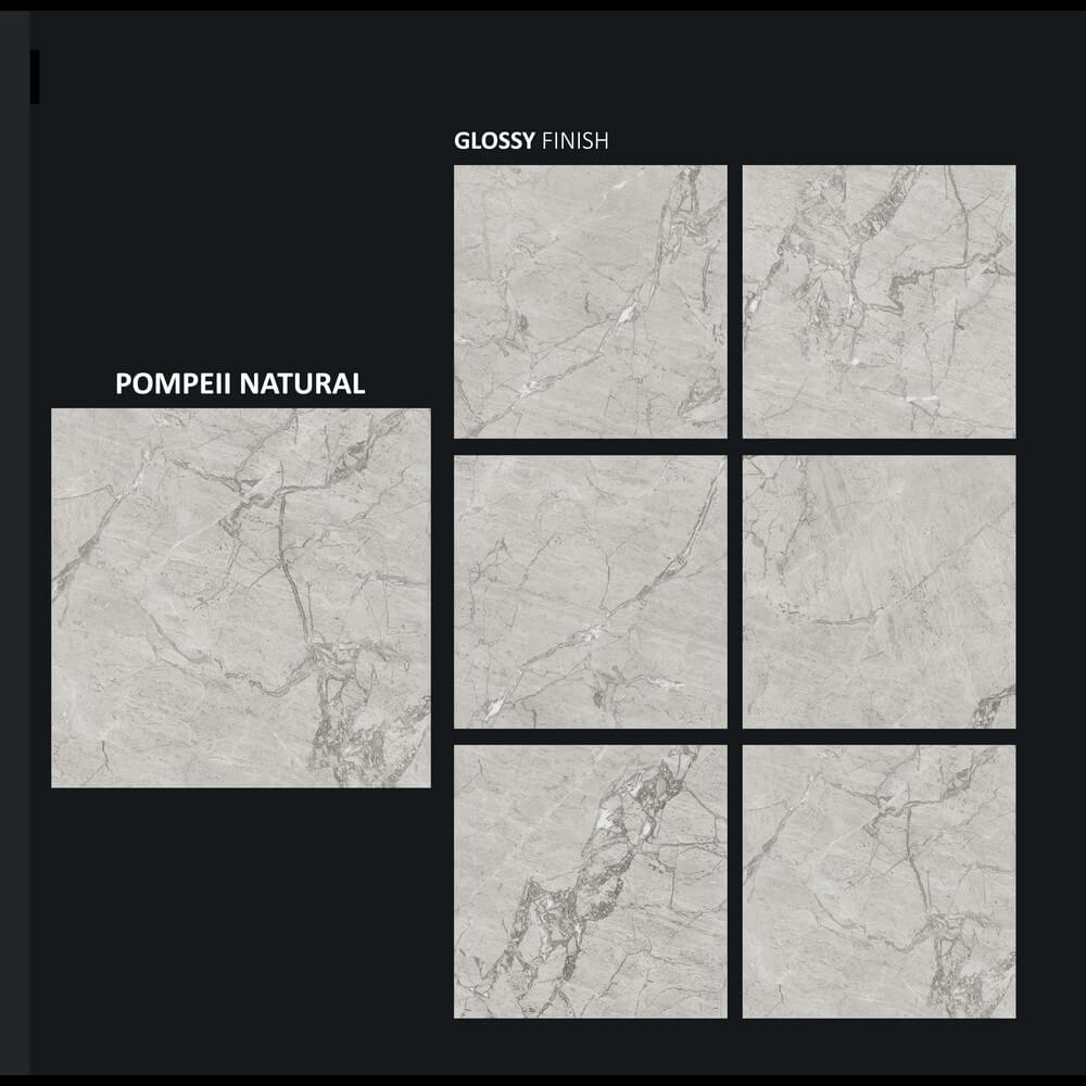 Pompei Natural Rectified Glossy Stone Effect Porcelain 800x800mm Wall and Floor Tiles