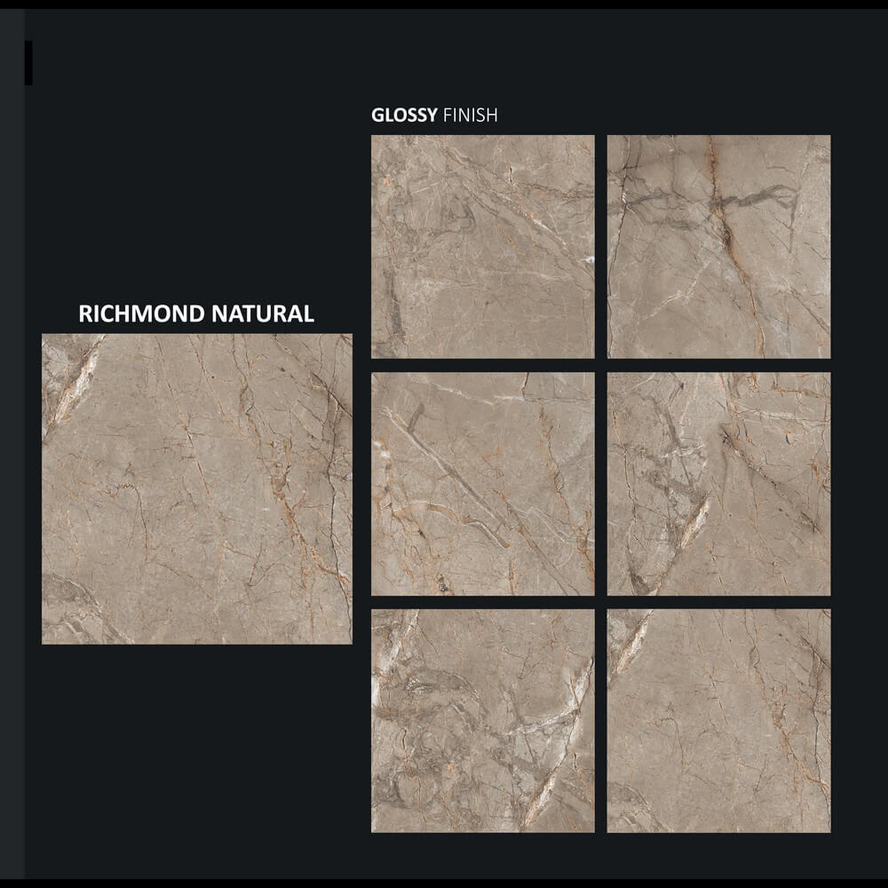 Richmond Natural Rectified Glossy Stone Effect Porcelain 800x800mm Wall and Floor Tiles