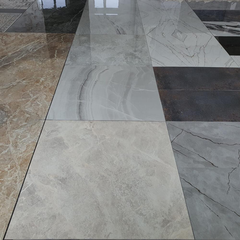 Stark Crema Rectified Large Format Polished Stone Effect Porcelain 1200x1200mm Floor & Wall Tiles
