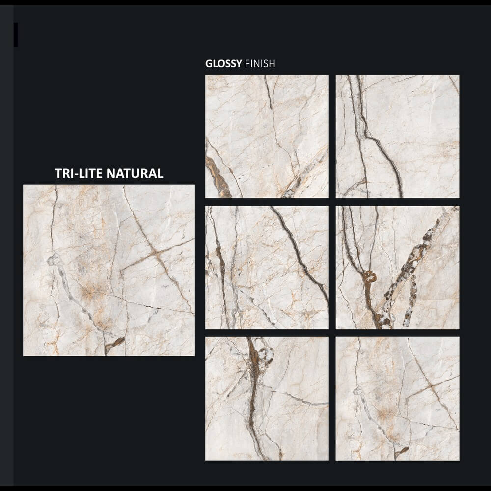 Tri Lite Natural Rectified Glossy Stone Effect Porcelain 800x800mm Wall and Floor Tiles