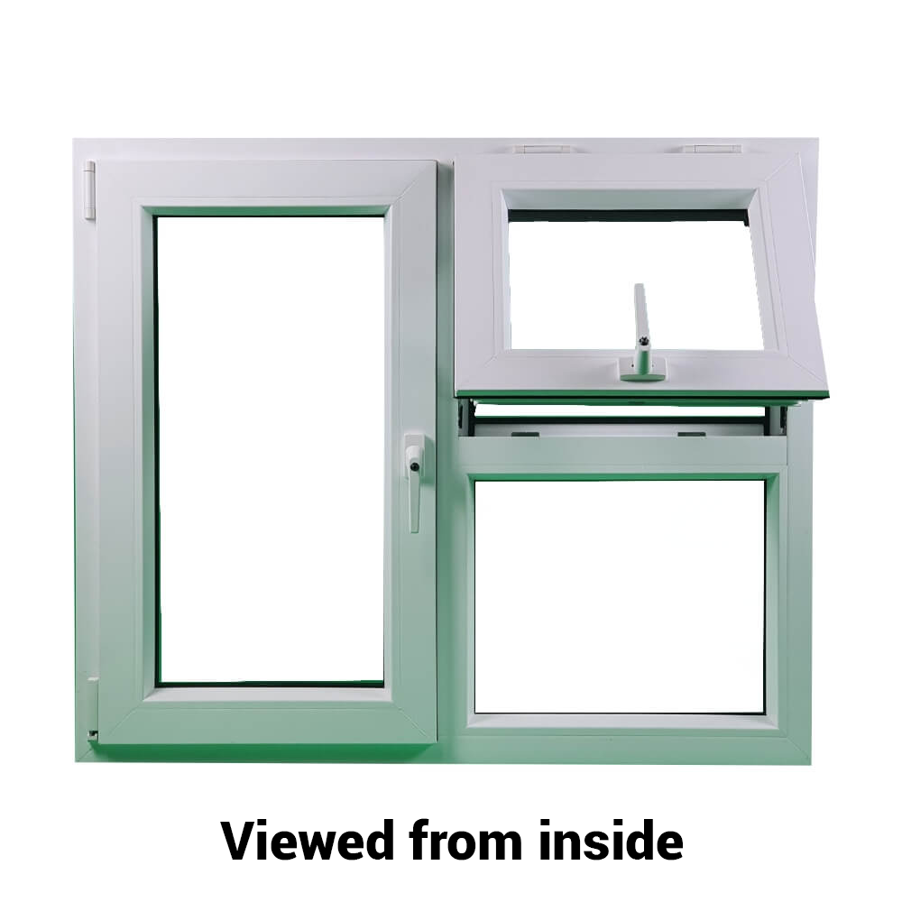 uPVC la stânga sau la dreapta și la partea superioară înclinată și rotită Cadru de fereastră cu geam dublu și sticlă 70 mm UK 2 garnitură de etanșare - interior alb exterior antracit 