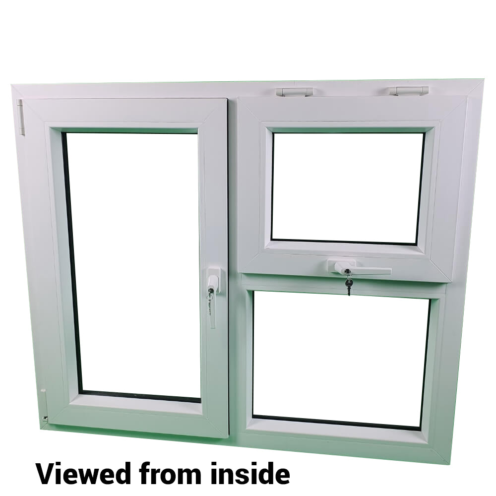 uPVC la stânga sau la dreapta și la partea superioară înclinată și rotită Cadru de fereastră cu geam dublu și sticlă 70 mm UK 2 garnitură de etanșare - interior alb exterior antracit 