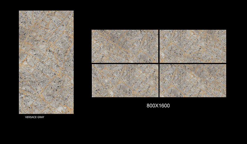 Versa Grey Rectified Large Format Gloss Stone Effect Porcelain 800x1600mm Floor & Wall Tiles