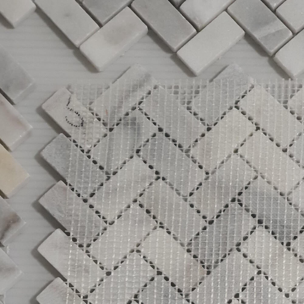White Marble Herringbone Mosaic Wall Tiles