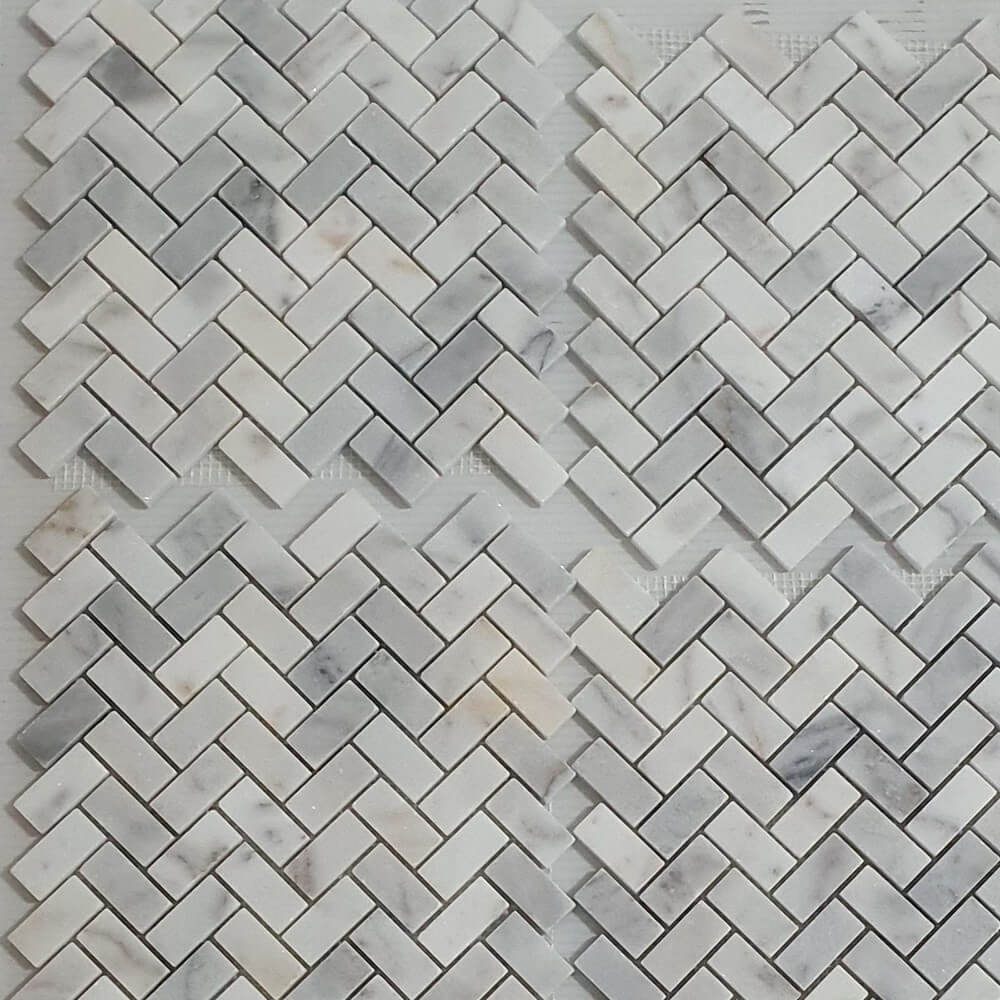 White Marble Herringbone Mosaic Wall Tiles