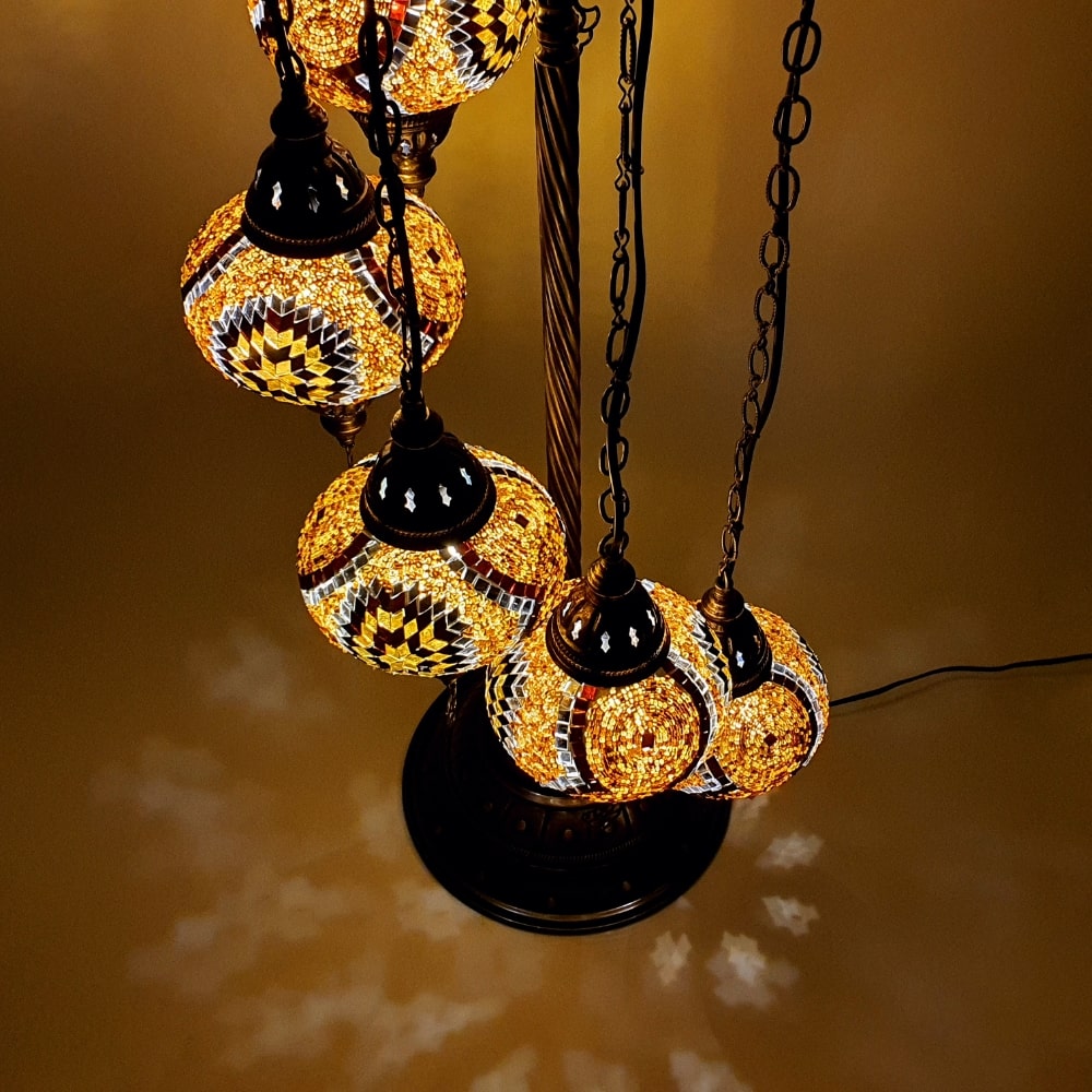 7 Globe Brown Turkish Tiffany Mosaic Floor Lamp LED Light