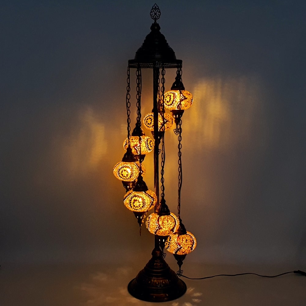 7 Globe Brown Turecki Tiffany Mosaic Lampa podłogowa LED Light