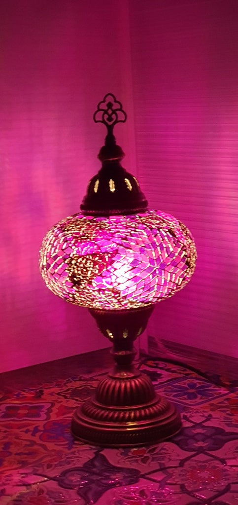 Purple Flower Pattern Turkish Tiffany Mosaic Oriental Decorative Table Lamp LED Light