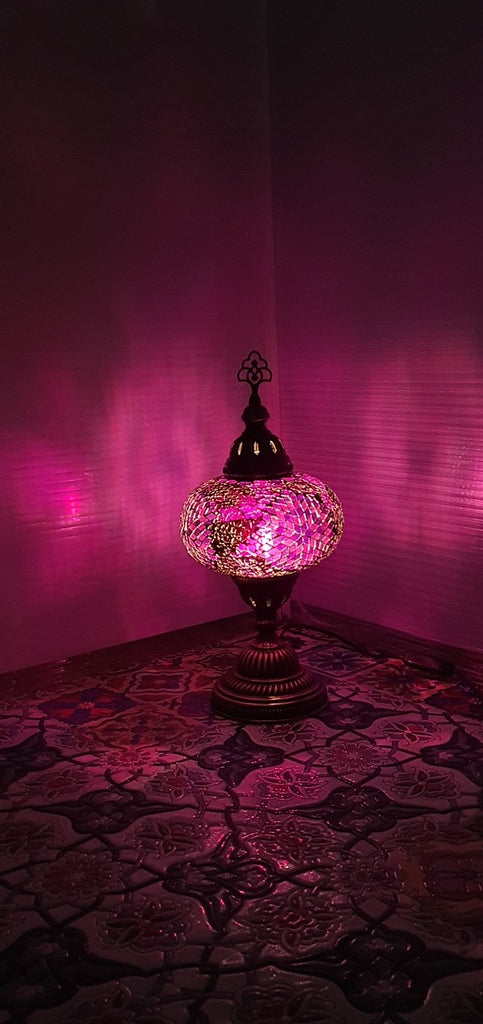 Purple Flower Pattern Turkish Tiffany Mosaic Oriental Decorative Table Lamp LED Light