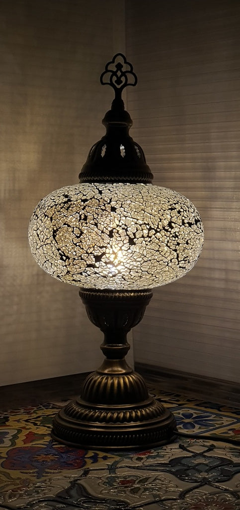 Lampă de masă decorativă orientală cu mozaic Tiffany turcesc argintiu