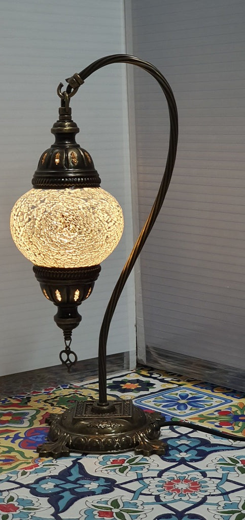 White Turkish Tiffany Mosaic Swan Neck Table Lamp LED Light size 2