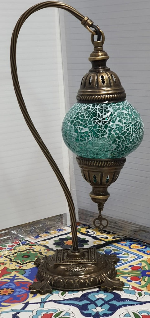 Green Turkish Tiffany Mosaic Swan Neck Table Lamp LED Light size 2 From £29.90 - Decoridea.co.uk