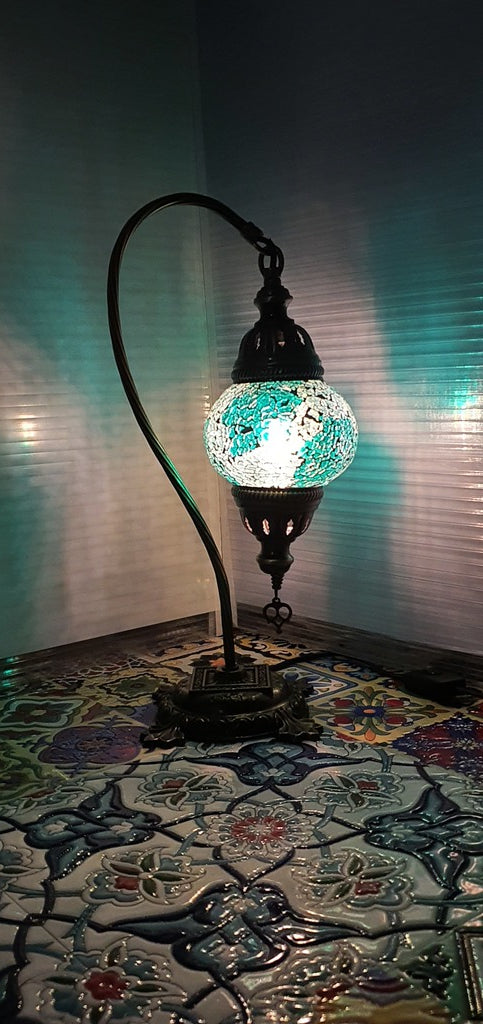 Green Turkish Tiffany Mosaic Swan Neck Table Lamp LED Light size 2 From £29.90 - Decoridea.co.uk