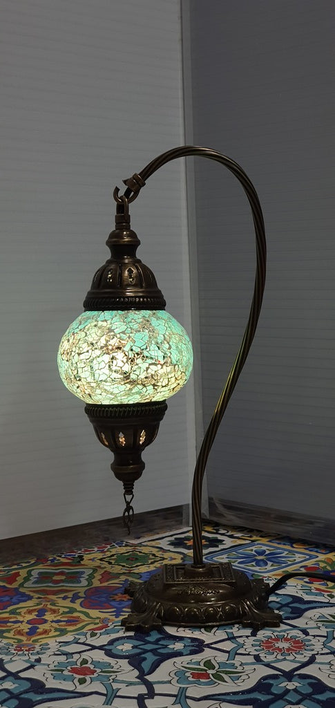 Turquoise Turkish Tiffany Mosaic Swan Neck Table Lamp LED Light size 2 From £29.90 - Decoridea.co.uk