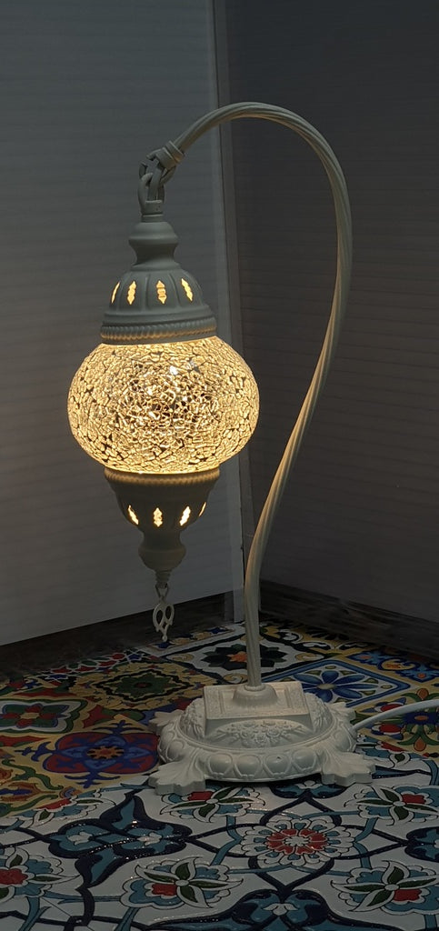 White Turkish Tiffany Mosaic Swan Neck Table Lamp LED Light size 2