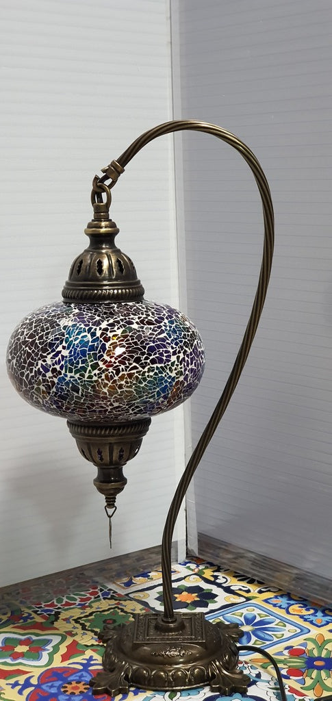 Mix Coloured Turkish Tiffany Mosaic Swan Neck Table Lamp LED Light size 4 From £34.90 - Decoridea.co.uk