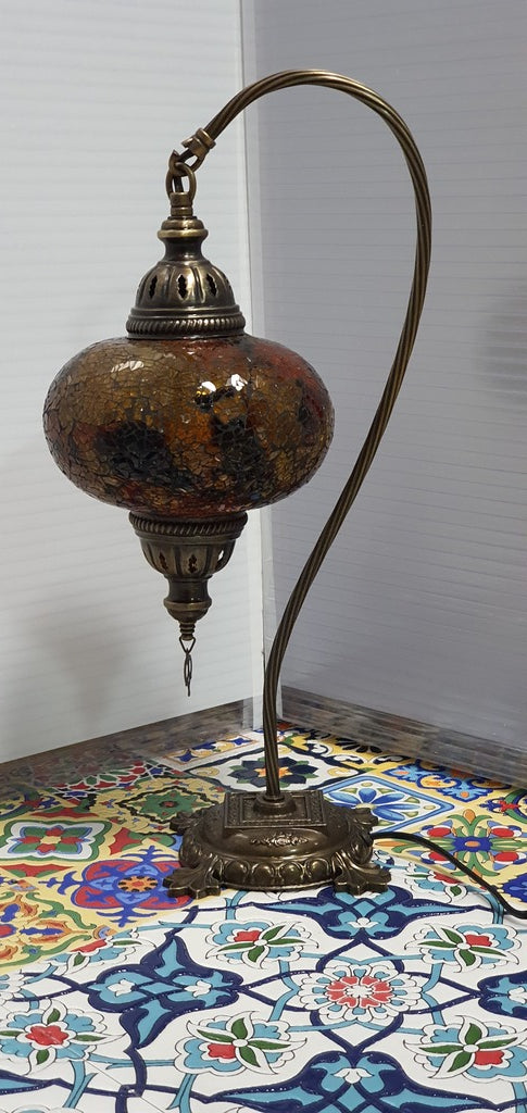 Amber Turkish Tiffany Mosaic Swan Neck Table Lamp LED Light size 4 From £34.90 - Decoridea.co.uk