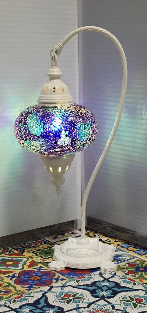 Blue Turkish Tiffany Mosaic Swan Neck Table Lamp LED Light size 4 From £34.90 - Decoridea.co.uk