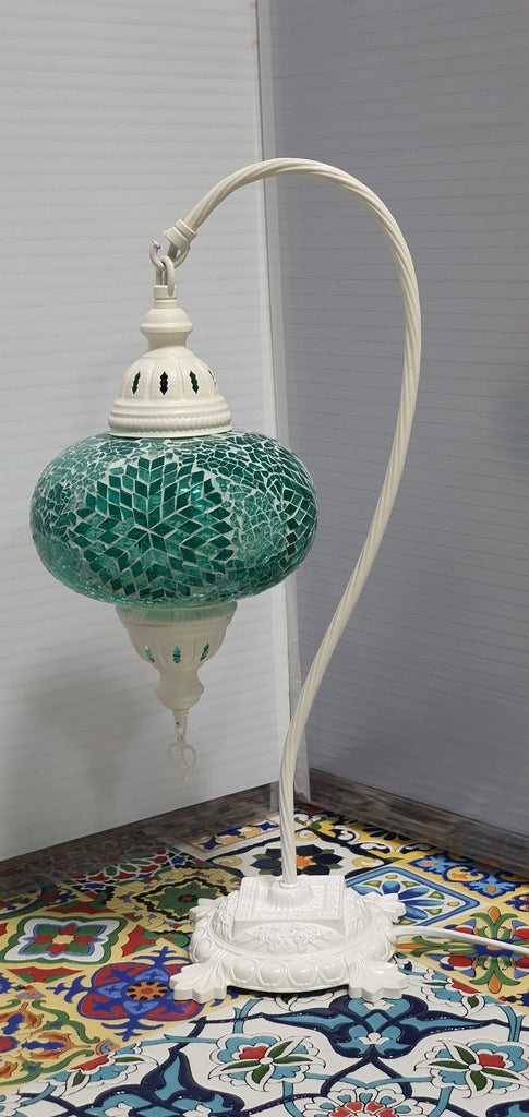 Green Flower Pattern Turkish Tiffany Mosaic Swan Neck Table Lamp LED Light size 4 From £34.90 - Decoridea.co.uk