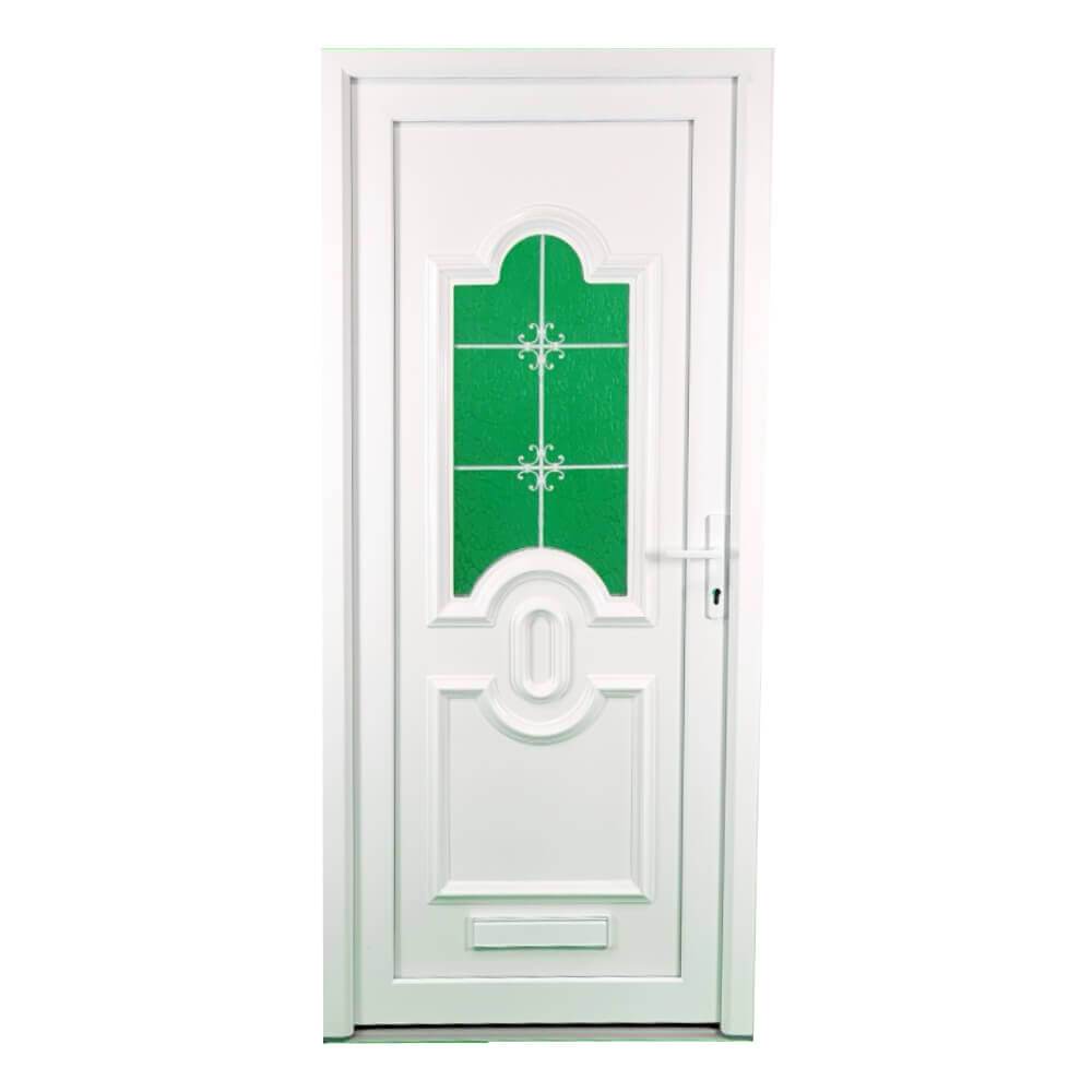 UPVC Biały, wstępnie zawieszony, pełny zestaw drzwi przednich 24 mm, podwójnie przeszklony, prawy, zawieszony - (BAU 5-2 biały) 